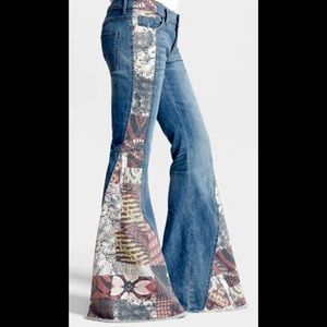 FREE PEOPLE BALI PATCHWORK FLARE BOHO JEANS 27